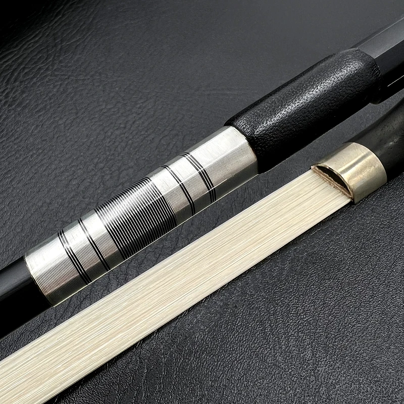 1pcs  4/4,3/4,1/2 New upright double bass bow Black Carbon Fiber Stick,white/black Horsehair Horsetail,Ebony Frog