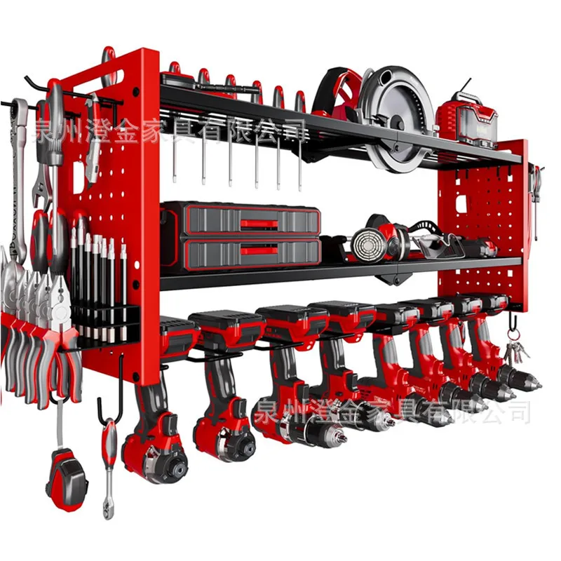 Wall Mounted Iron Tool Storage Rack 3 Layer Heavy Duty Garage Organizer for Power Drills Hand Tools with Adjustable Shelf
