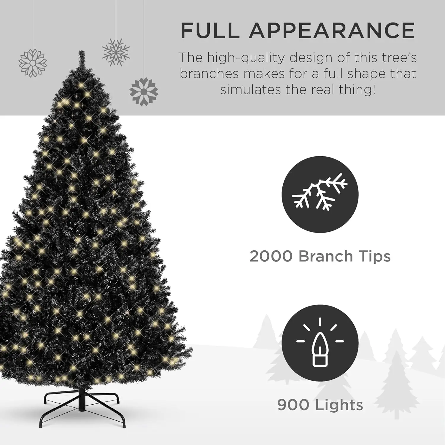 Best Choice Products 9ft Pre-Lit Black Christmas Tree, Full Artificial Holiday Decoration for Home, Office, Party Decoration