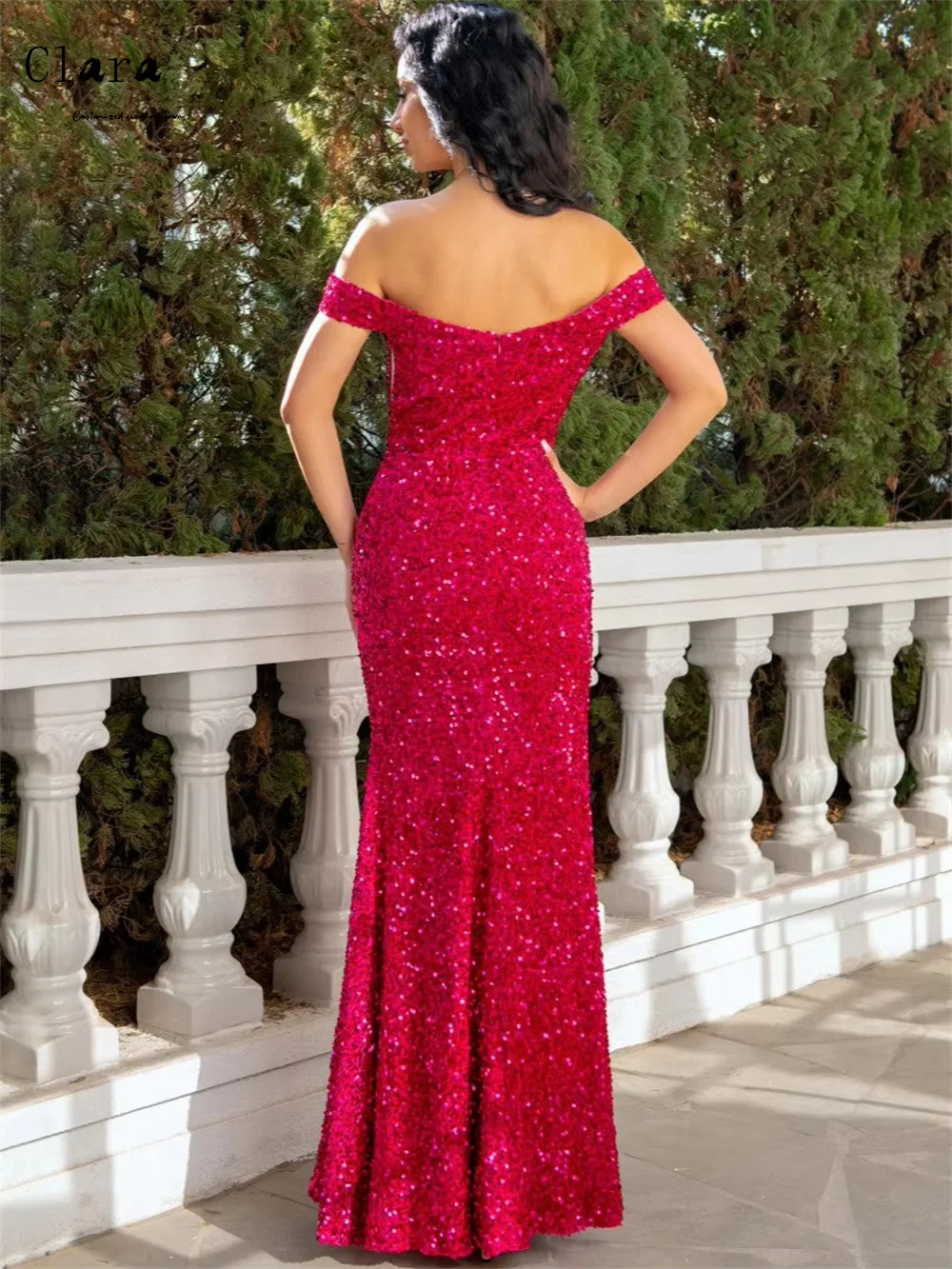 Clara personalizado vermelho brilhante fishtail fenda lateral luxo elegante vestidos de festa para mulher de casamento elegante chique mulher vestido de noite feminino