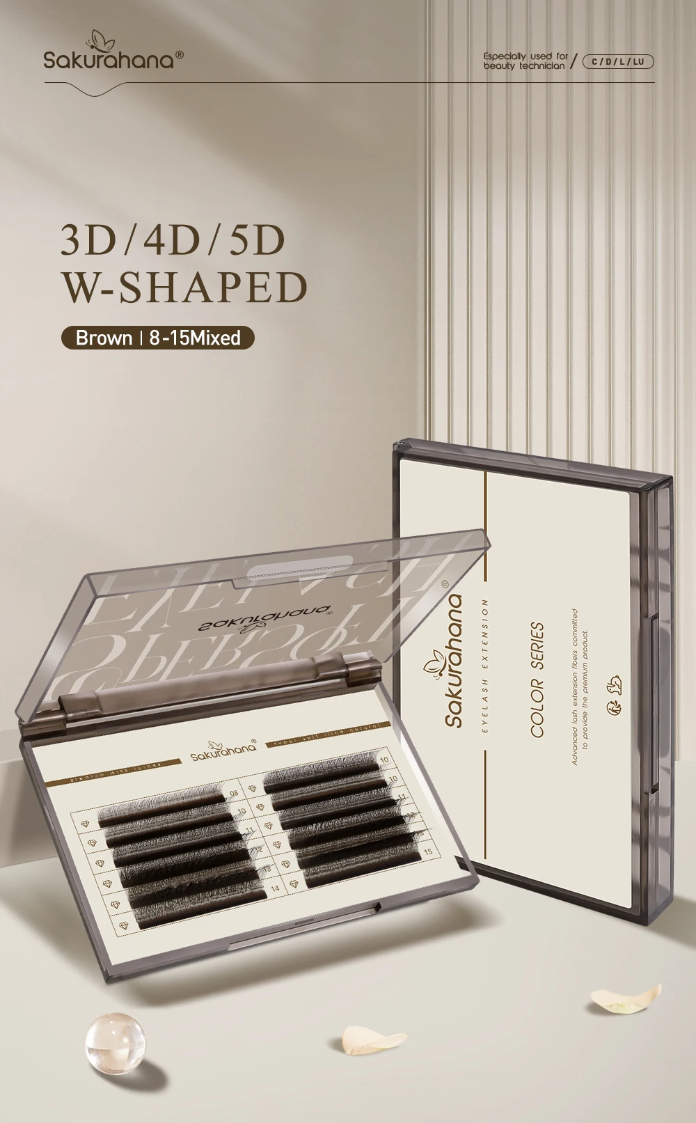 SAKURAHANA Braune automatisch blühende W-förmige 3D 4D 5D vorgefertigte Wimpernfächer, natürliche, weiche, professionelle Make-up-Wimpern – Detail 1