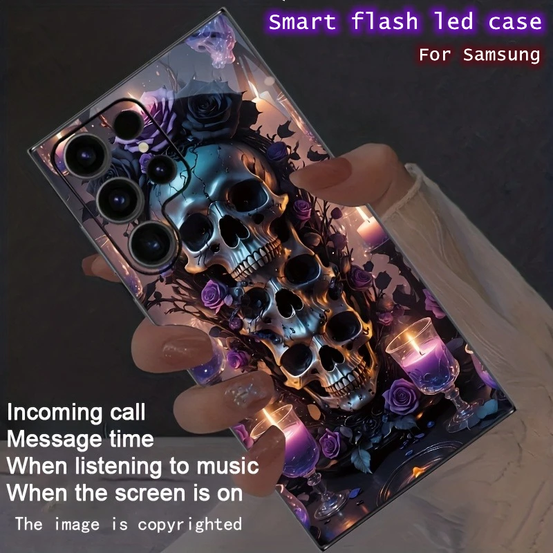 

Skeleton Rose Glow Flash Phone Case For Samsung Galaxy Z Flip 7 6 5 Fold 4 S25 S24 S23 S22 Ultra Plus 5G FE A17 LED Shell Cover