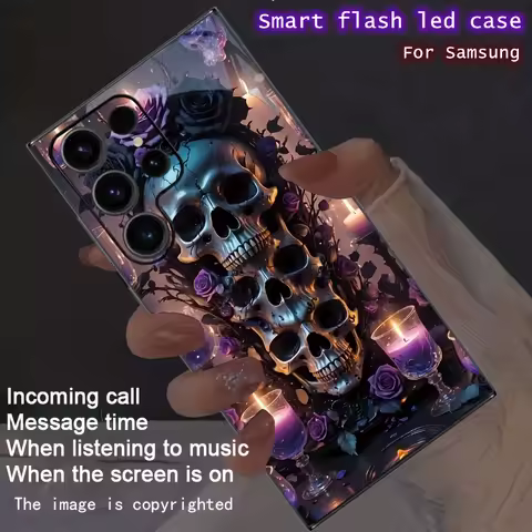 Skeleton Rose Glow Flash Phone Case For Samsung Galaxy Z Flip 7 6 5 Fold 4 S25 S24 S23 S22 Ultra Plus 5G FE A17 LED Shell Cover