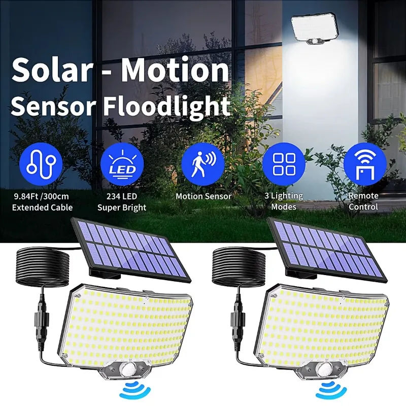Solar Powered Outdoor Security Lamp with 234 LEDs Motion Detection 3 Light Modes IP65 Waterproof for Garden Pathway Lighting
