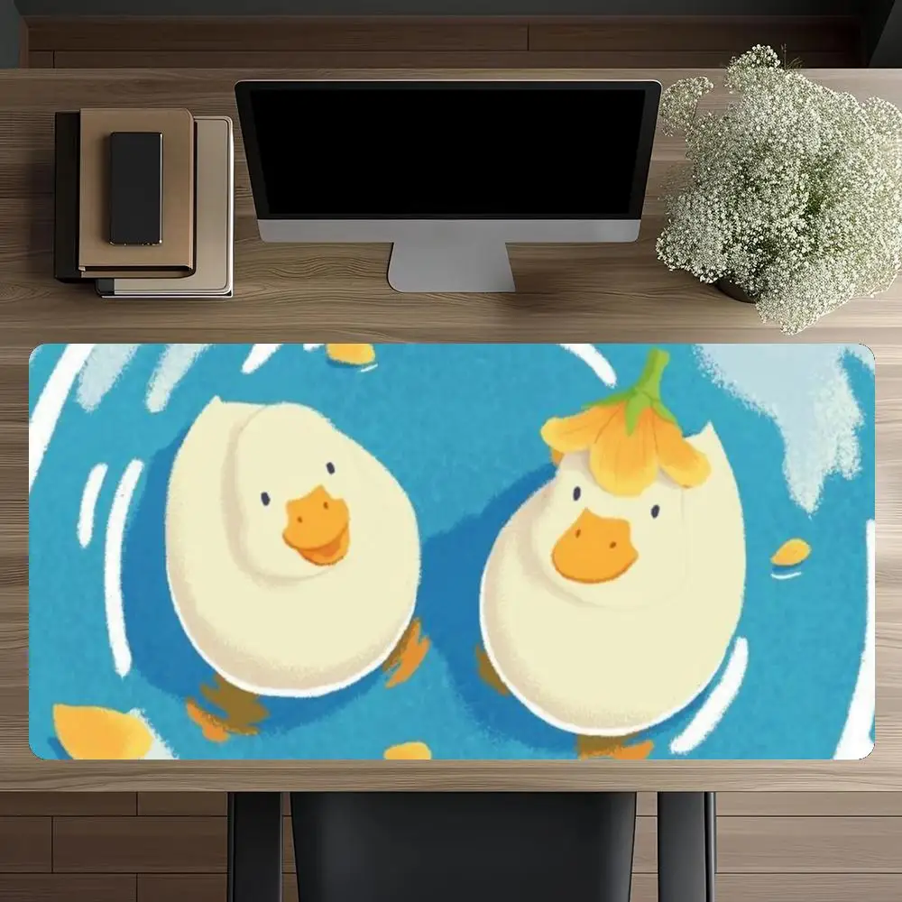 Pool White Duck Große Schreibtischunterlage im frischen, heilenden Stil, rutschfeste Mausunterlage mit genähten Kanten für Büro, Studium, Gaming