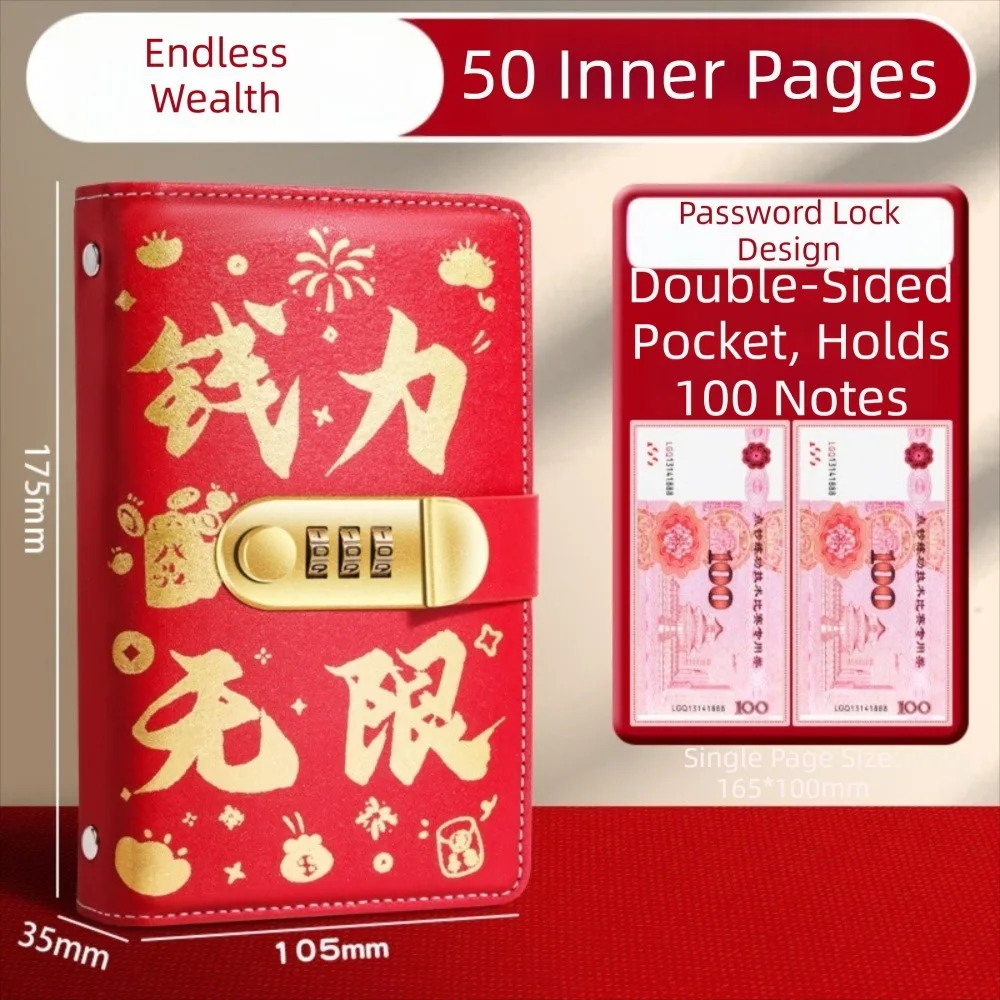 

With Password Lock 100 Envelopes Money Saving Challenge Save Money PU Savings Binder Waterproof Large Capacity