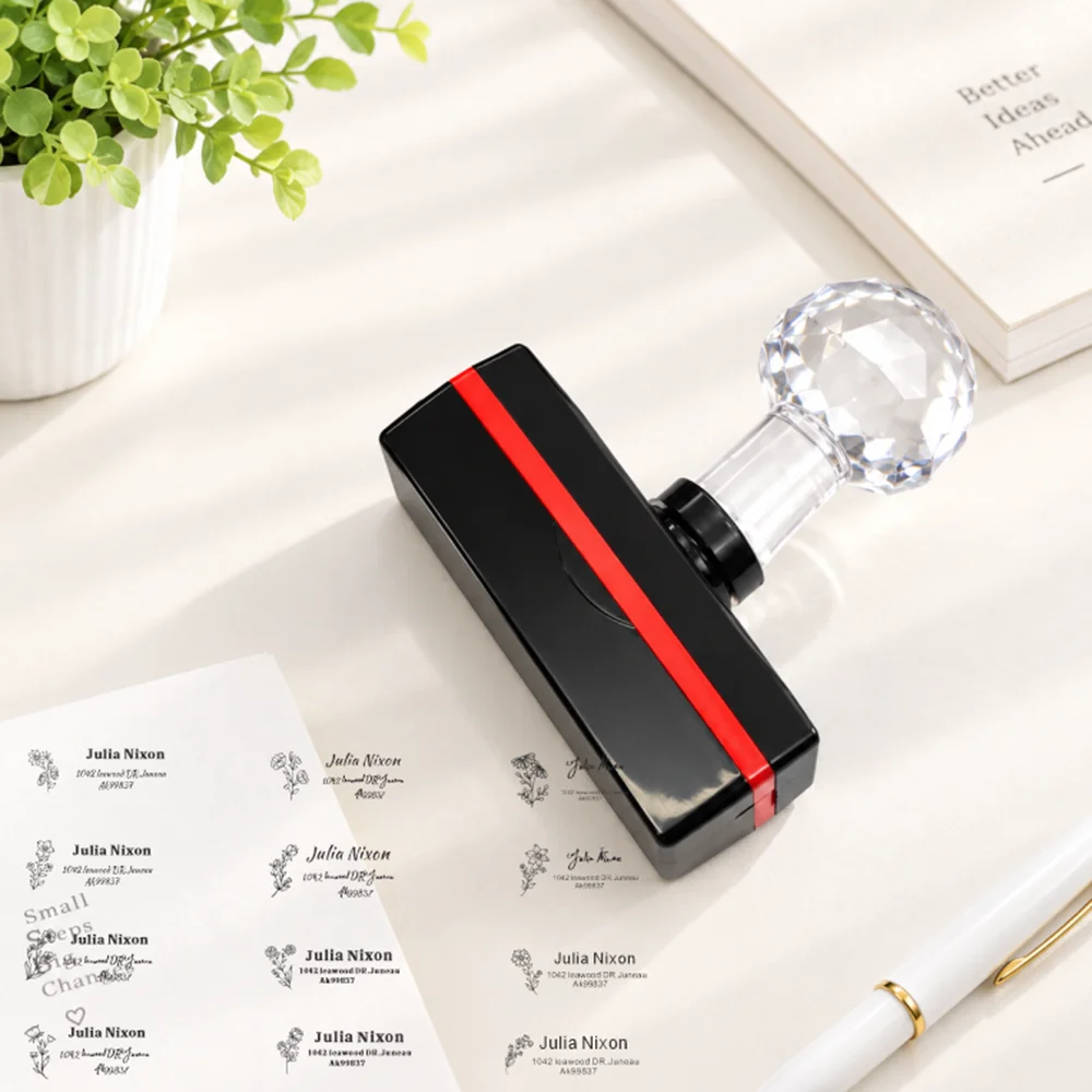 Custom address stamps are self ink engraved custom text suitable for greeting cards, envelopes, parties, and address stamps