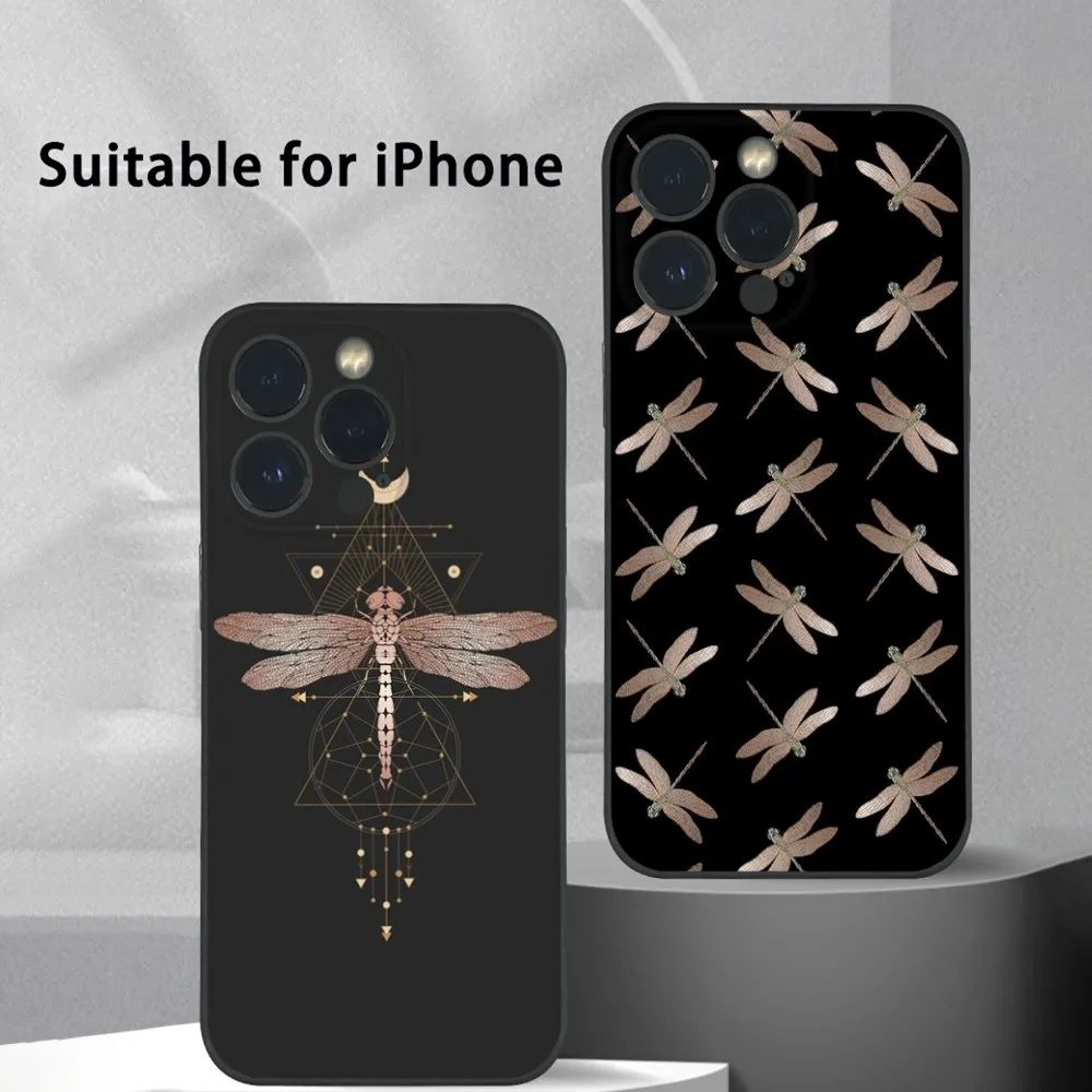 Dragonfly Animal Insect Phone Case For iPhone 15 14 13 12 11 Pro Xs Max Mini XR X 7 8 Plus Black Frosted Soft Shell Funda Cover