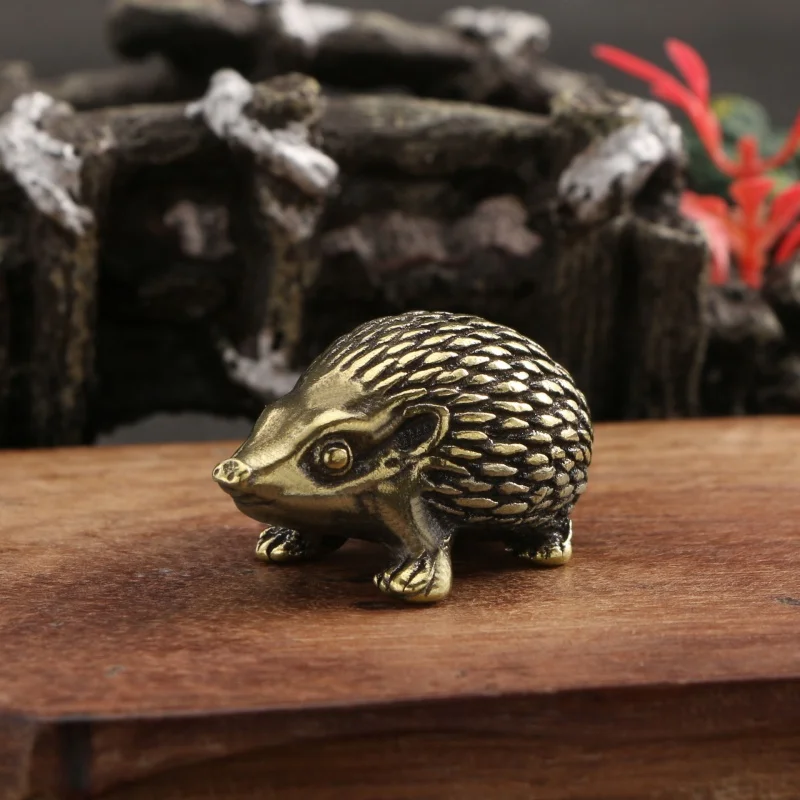 Mini Brass Hedgehog Ornament Metal Animals Statue Figure Antique Tea Pet For Home Office Desk Decor Gift