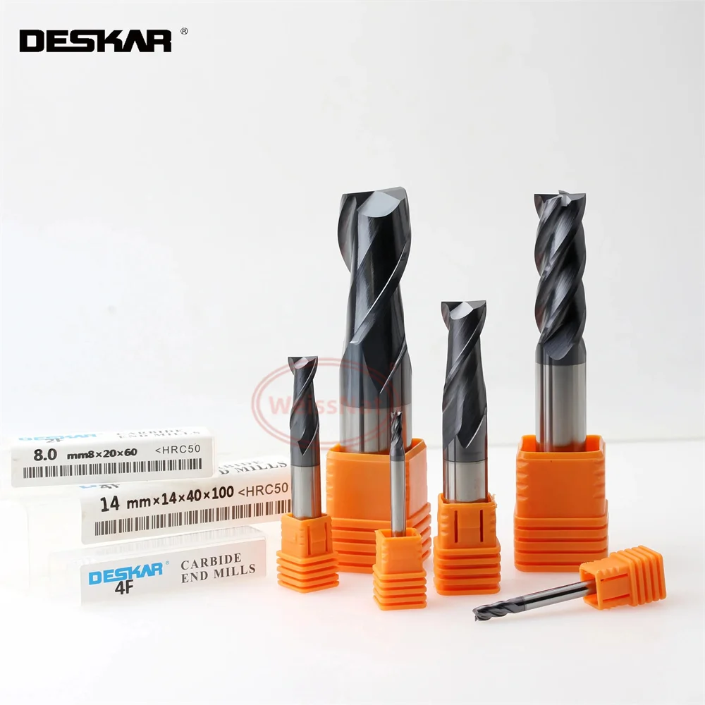 

DESKAR 4x50L 5x50L 6x75L 8x100L 10x75L 12x75L 14x100L 16x100L Плоские концевые фрезы HRC50 2F 4F Концевая фреза Инструменты из сплава