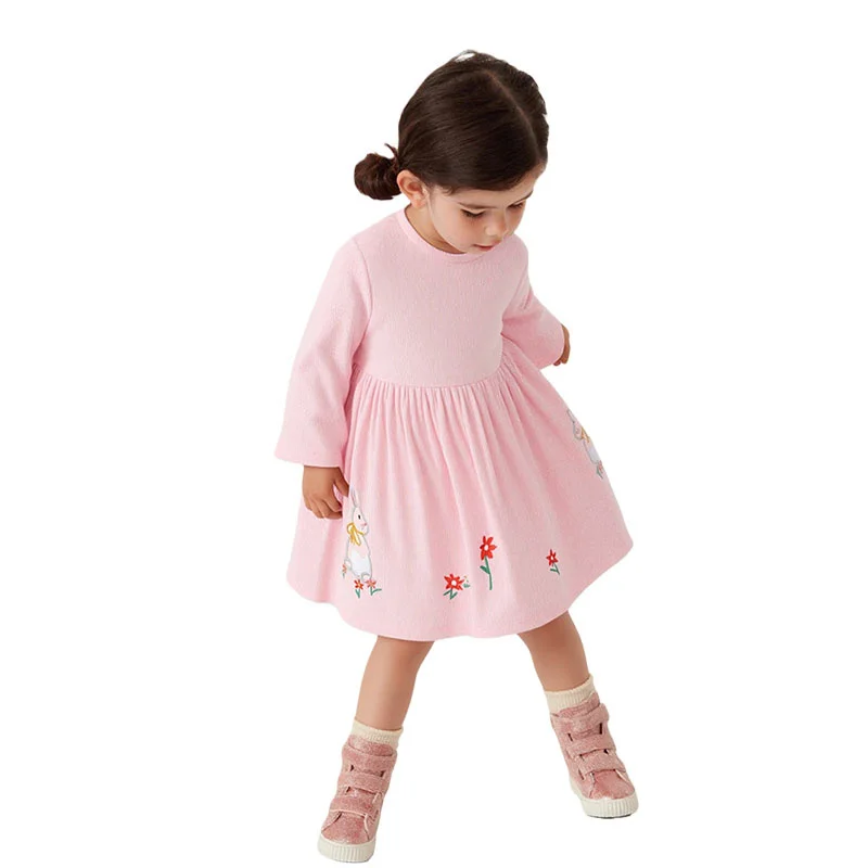 

3-8T Cute Children's Long Sleeve Princess Girls Dresses Bunny Fashion Clothes Autumn Spring Party Fashion Kids Frocks