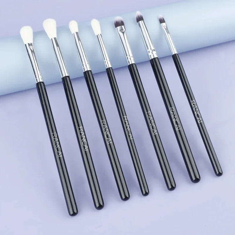 7 Uds. Kit de brochas para sombra de ojos, herramienta de maquillaje vegana con mango de madera, aplica impecable sombra de ojos y juegos de corrector