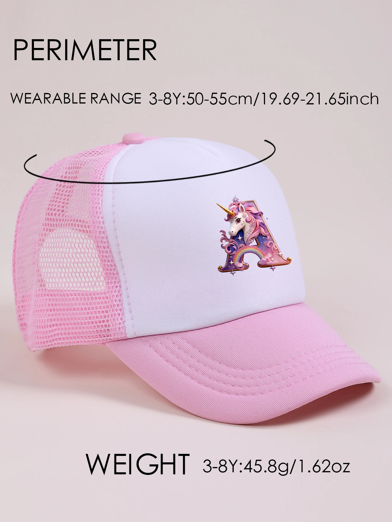 1pc pink baby hat  Adjustable Youngsters' Baseball Cap with A-Z letter Rainbow Unicorn - Breathable Sun Hat for Boys and Girls A view 6