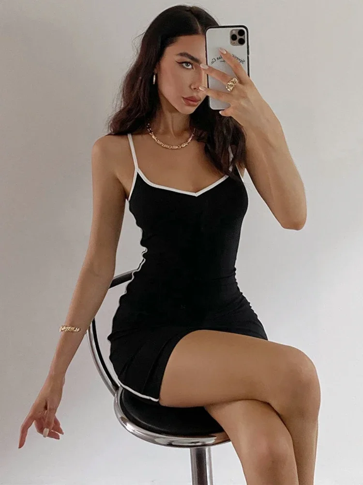 

One Piece Y2k Clothes Sexy Streetwear Black Vestidos Feminino Bodycon Dress Straps Mini Club Outfits Casual Slim Dress For Women