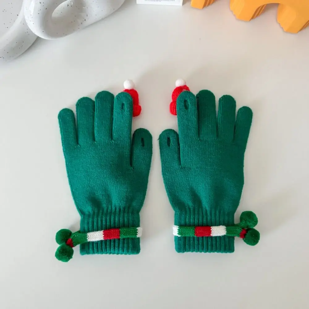 Full Finger Christmas Red Gloves Christmas Gift Split Finger New Year Red Gloves Touch Screen Leaky Finger Knitted Gloves Girls