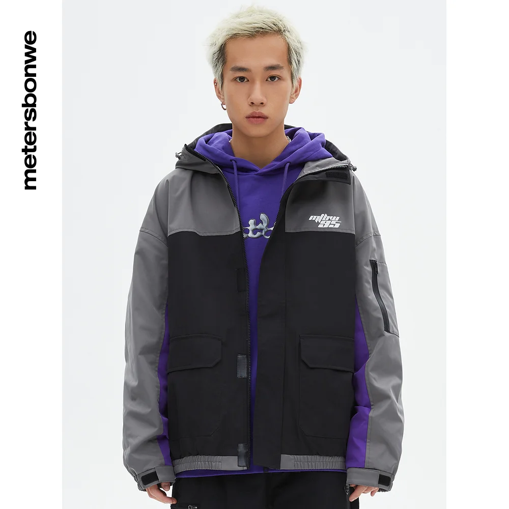 

Metersbonwe-Men's Jacket Color Clash Drop Shoulder Loose Hooded Jackts High Quality Casual All-Match Student Spring Autumn