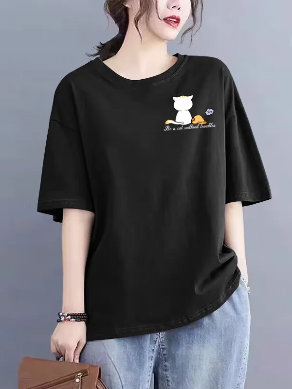 

2025 explosions summer 100% cotton loose trend casual bottoming shirt thin short-sleeved clothes women