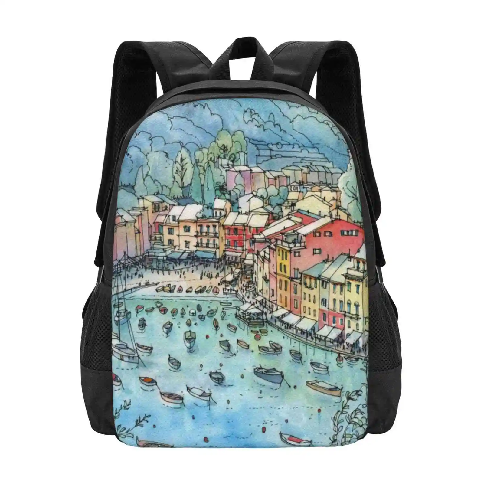 Portofino, Italy Hot Sale Schoolbag Backpack Fashion Bags Italy Portofino Liguria Genoa Landscape