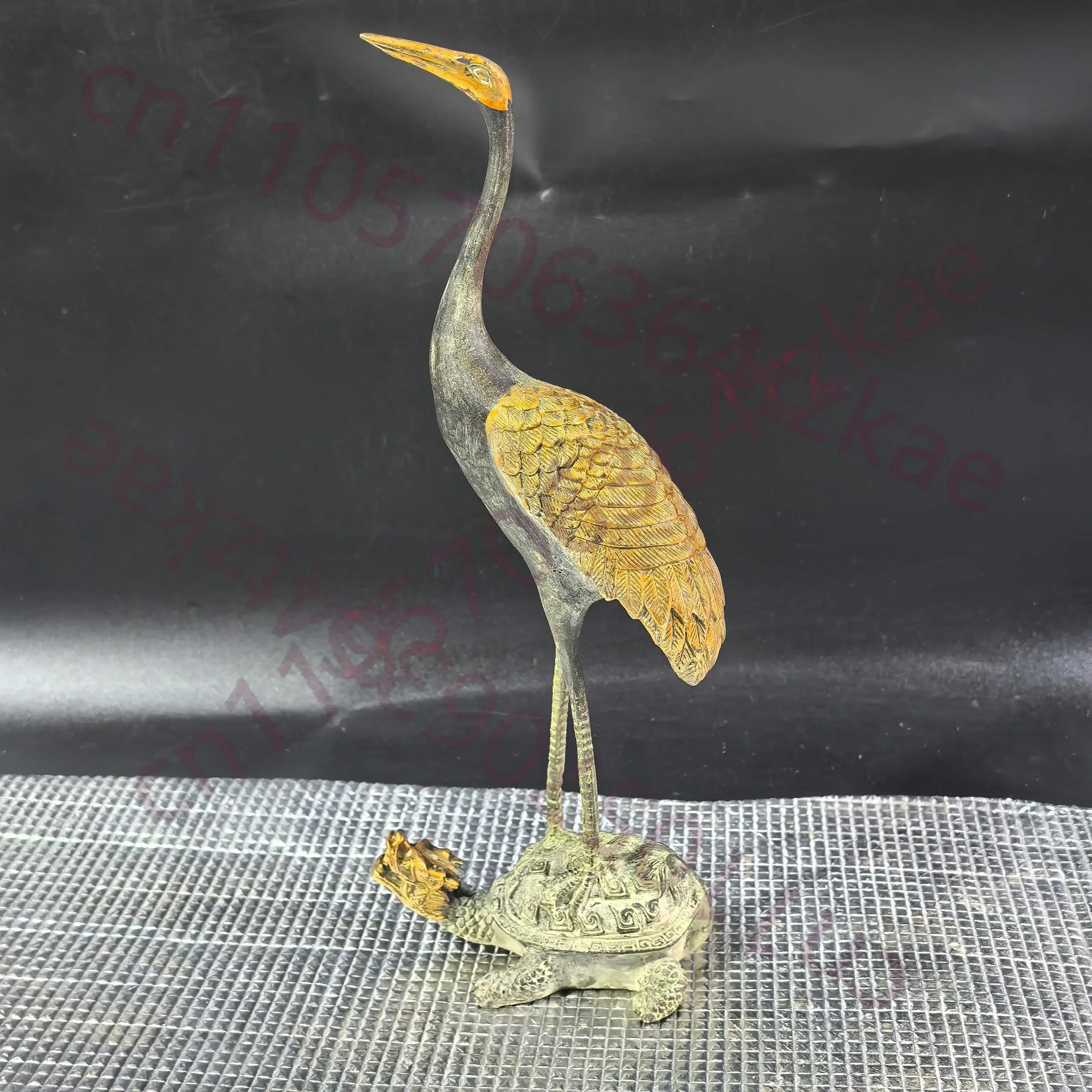Chinese Folk Collection Pure copper turtle crane ornaments, living room home decoration