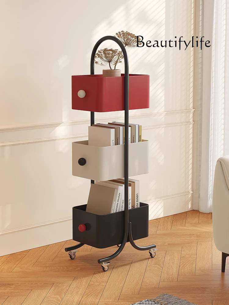 Medieval style living room snack trolley household floor shelf removable book storage narrow slot bookshelf