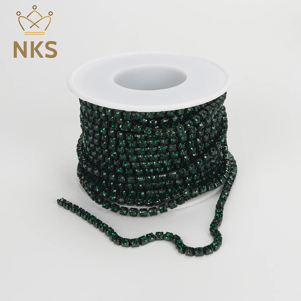 NKS SS6-SS12 Colorful 10Yards/Roll Trim Cup Chain Glass Rhinestone Chain Sew-On Rhinestones For Garment DIY Accessories