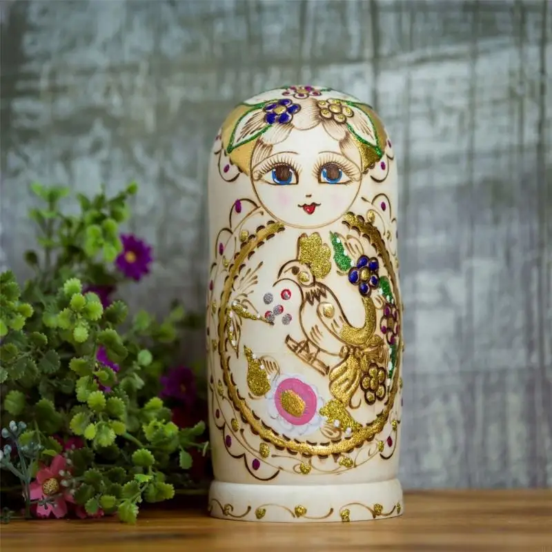 T3LA Russian Nesting Dolls 10 Pieces Hand Painted Toy Traditional Matryoshka Traditional Russian Stacking Dolls