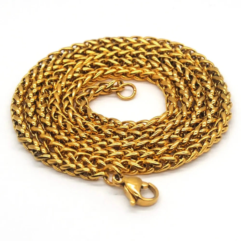 

Granny Chic 10pcs/Lot Length 4mm Width 16-40 Inches Gold Tone Link Chains Mens Necklaces For Pendant Stainless Steel Accessories