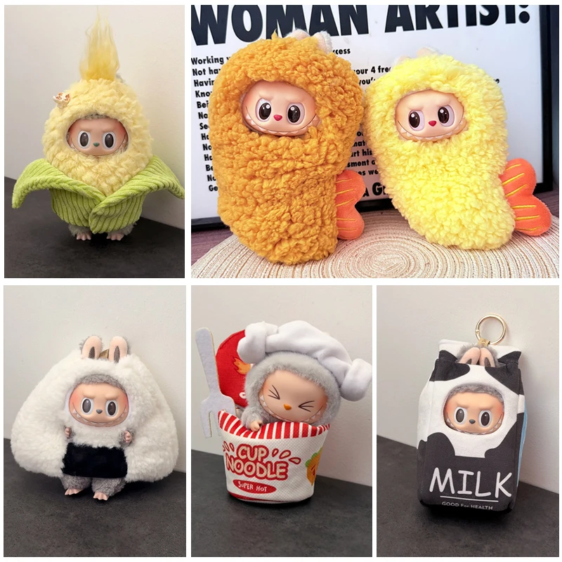 

For 15/17cm Mini Labubu Dolls Hairy Cute Rabbit Bodysuit Clothes Set Labubu V1 V2 Doll Clothing Gift Sitting Party Accessories