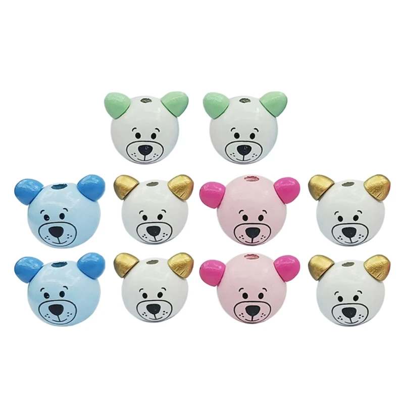 Pack of 10 Animal Face Beads and Colorful Bead for Jewelry