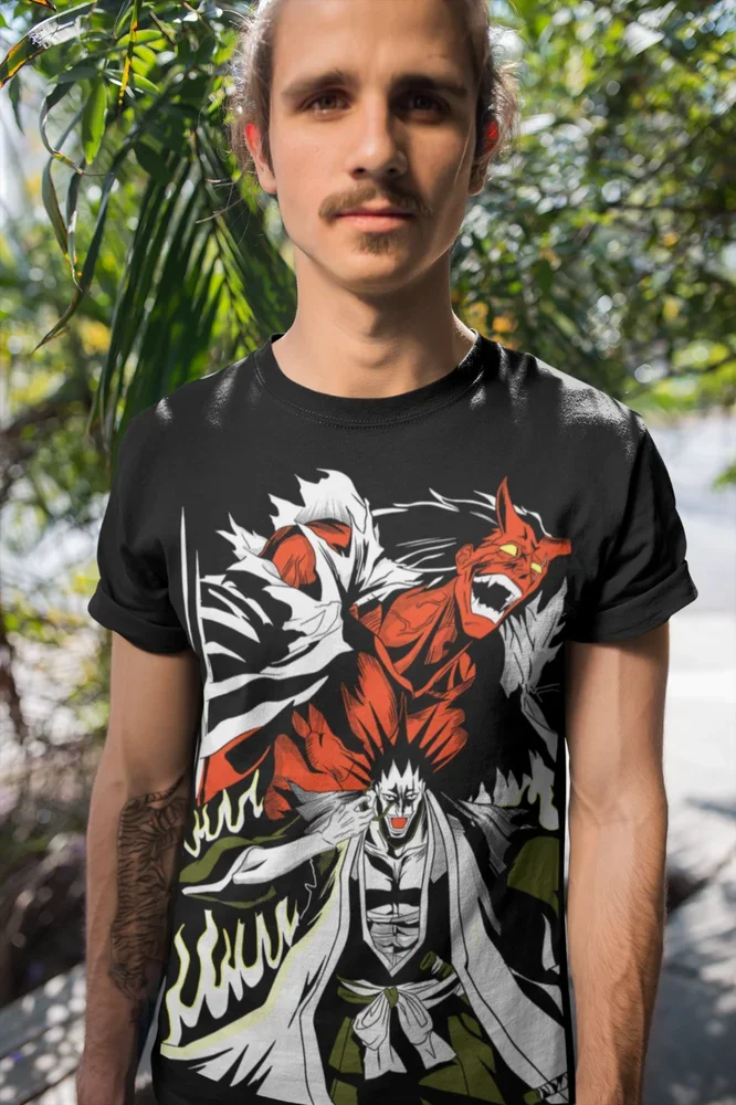 Zaraki Kenpachi T-Shirt Bleach Shirt Black Anime Manga Graphic Tee All Size