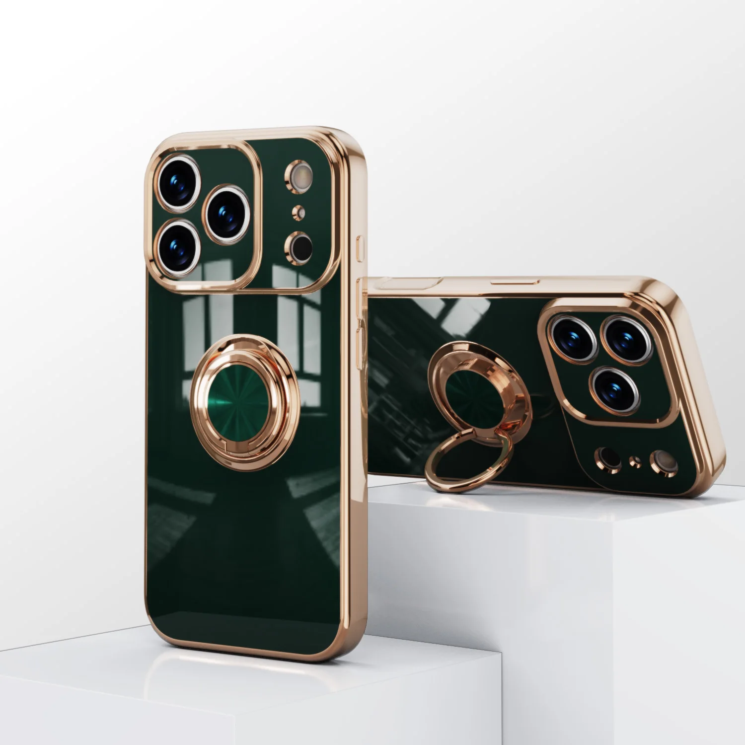 Luxury Plating Silicone Ring Holder Phone Case For iPhone 17 Air 16 E 15 14 13 Pro Max Plus Metal Stand Shockproof Soft Cover