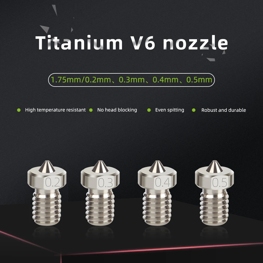 Lerdge Titanium v6 nozzle 0.2/0.3/0.4/0.5mm High hardness 3D printer Nozzles for 1.75mm PLA ABS TPU PETG filament