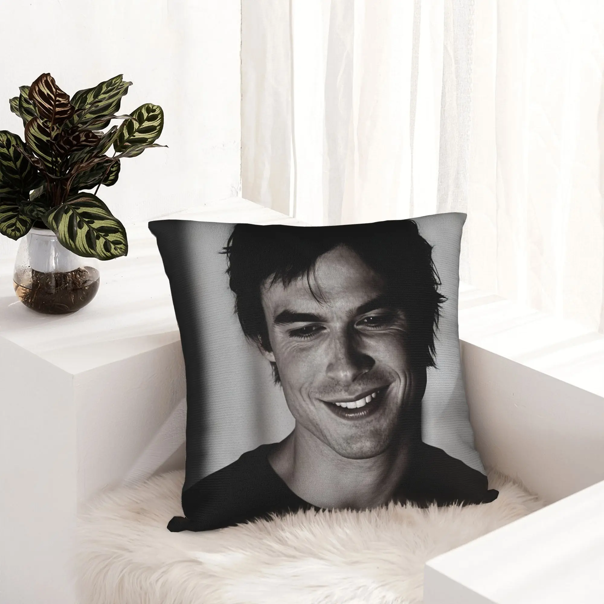 VIKAMA Vampire Diaries Damon Portrait Pillow Case  Print Pillow Cover Novelty Pillowcases For Office Car Home Decor