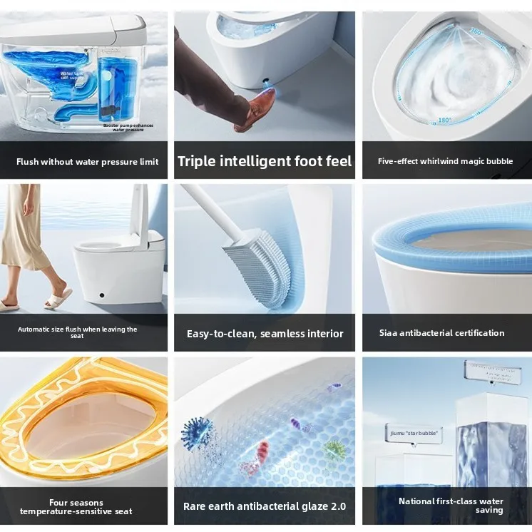 Smart Bathroom Automatic Foot-Activated Flip-Lid Soft-Close Toilet Electric Bidet Remote Control Stainless Steel Floor Mounted