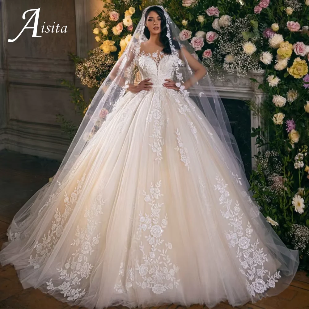 Boho A-line Abito da sposa Applicazioni in pizzo O-Collo personalizzato 2025 Maniche ad aletta Abito da sposa senza schienale per le donne Vestido De Novia