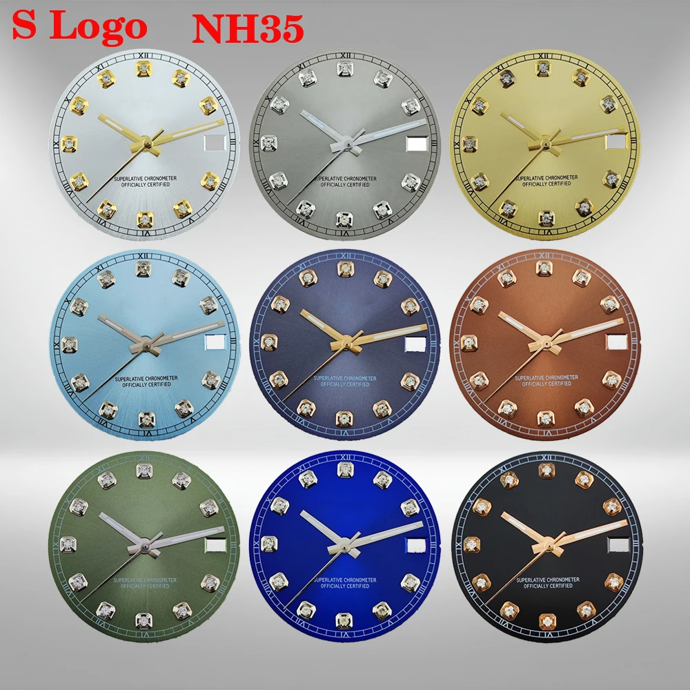 

28.5mm S logo NH35 dial sun pattern diamond surface NH35/36 4R movement watch new diary watch dial modification and maintenance