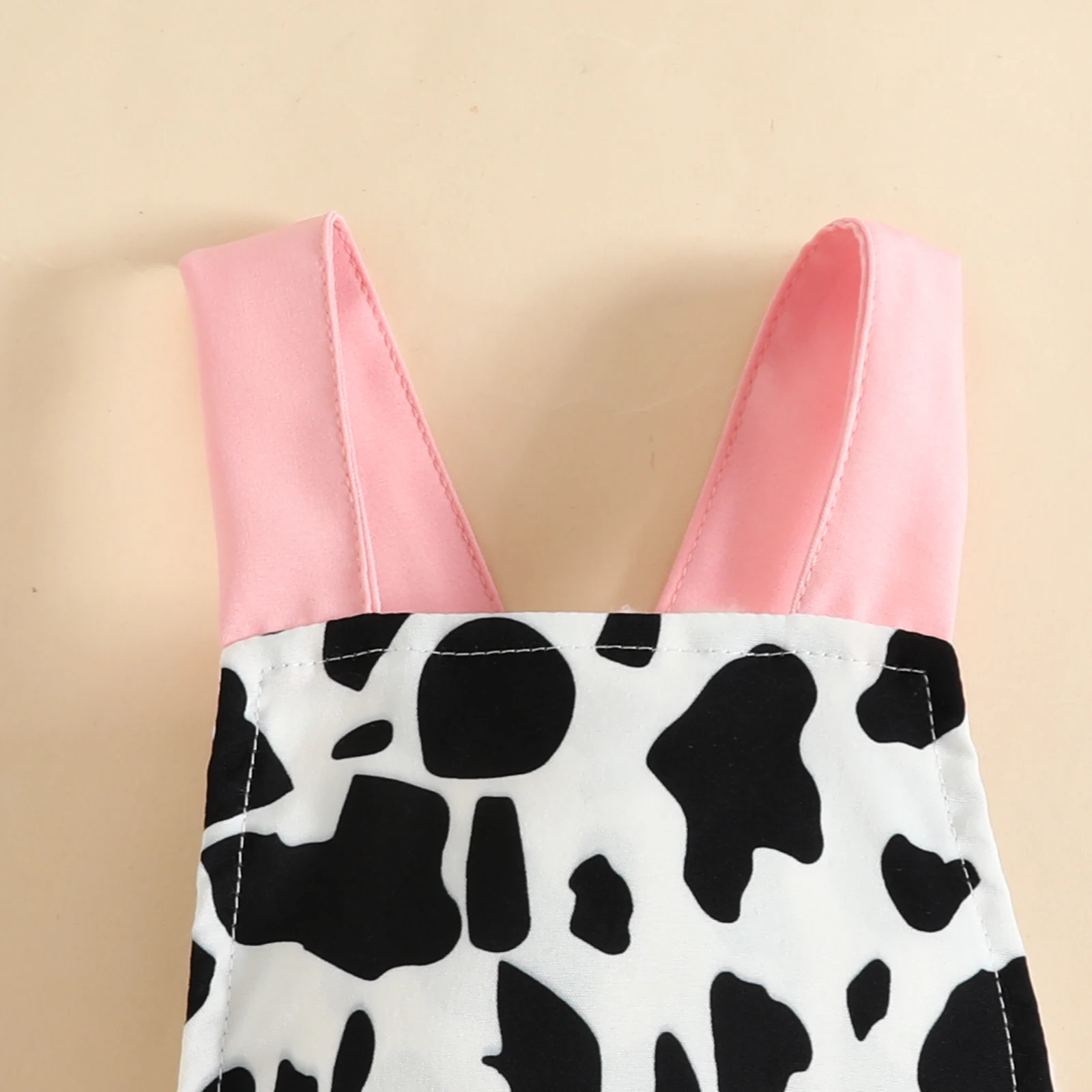 2pcs Baby Girls Cute Cow Graphic Print Bowknot Decor Sleeveless Onesie & Headband Set Clothes