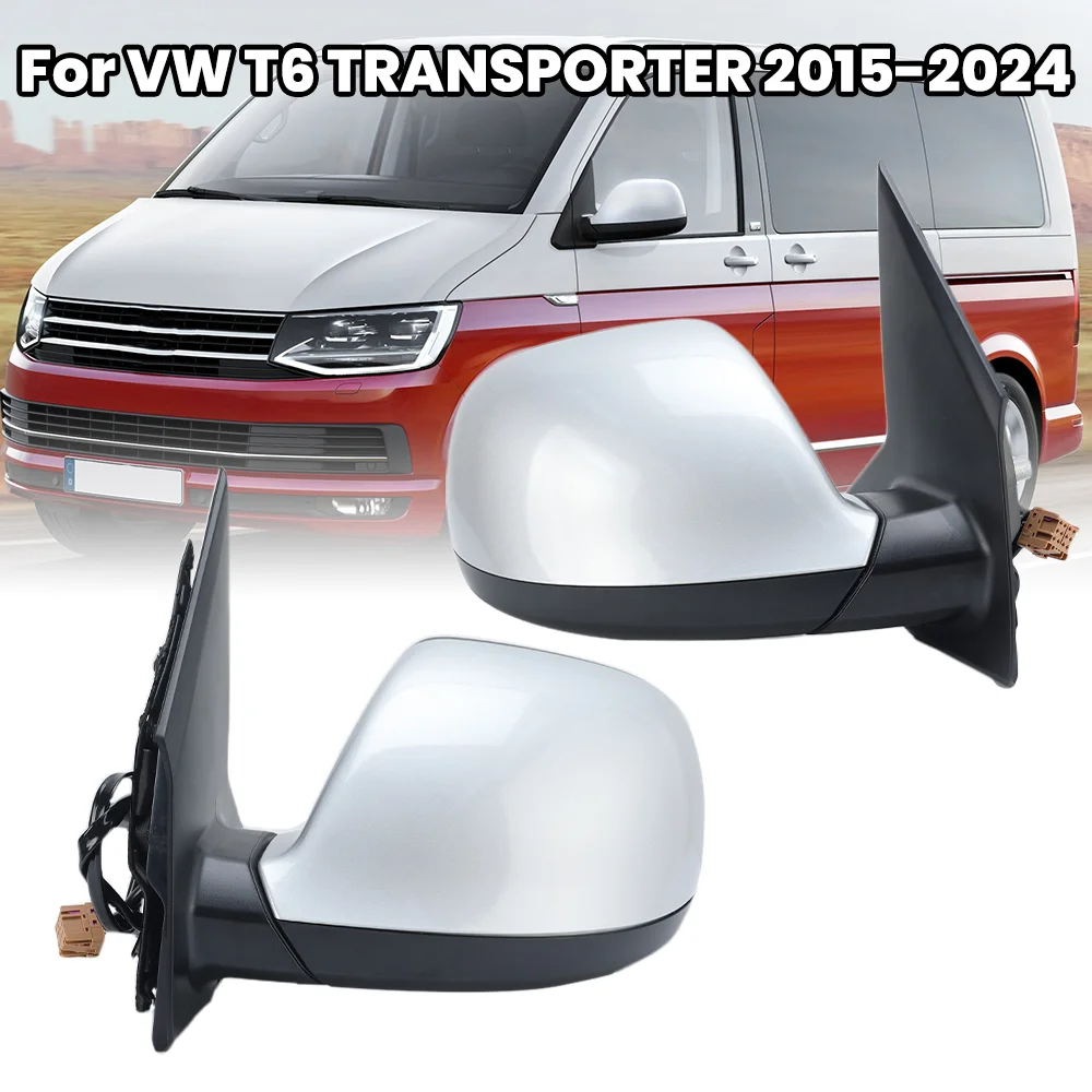 5-контактное боковое зеркало в сборе для Volkswagen T6 TRANSPORTER 2015 2016-2024, серебристое, с подогревом, дверное зеркало, автомобильные аксессуары