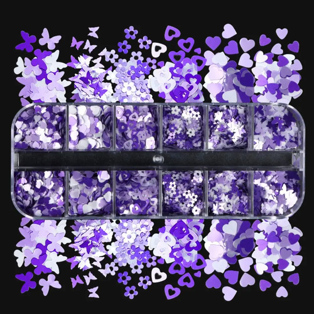 แผ่นติดเล็บรูปดาวผีเสื้อผสมลายกากเพชร12เม็ดตกแต่งศิลปะติดเล็บแบบ DIY