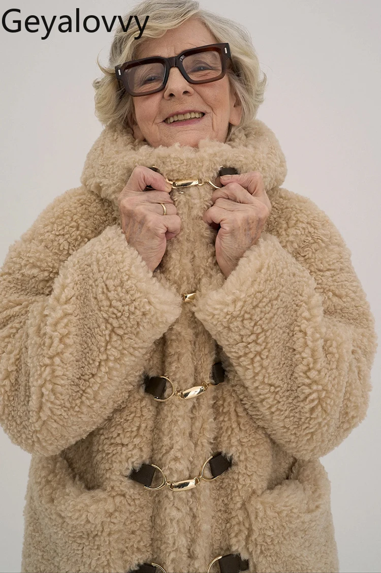 

Japanese Style Winter New Loose Hooded Mid-Length Faux Fur Coat Fluffy Age-Reducing Sweet Women's Versatile Overcoat