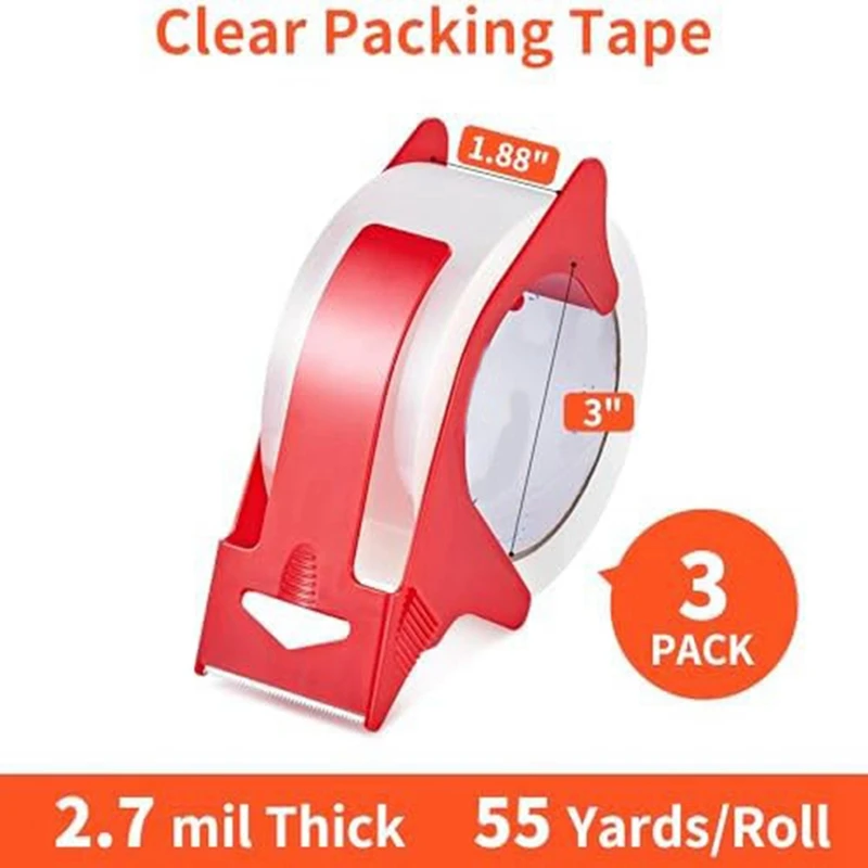 Clear Packaging Tape Tape Dispenser, Heavy Duty Packaging Tape Refills For Shipping Packaging Mailing Easy To Use