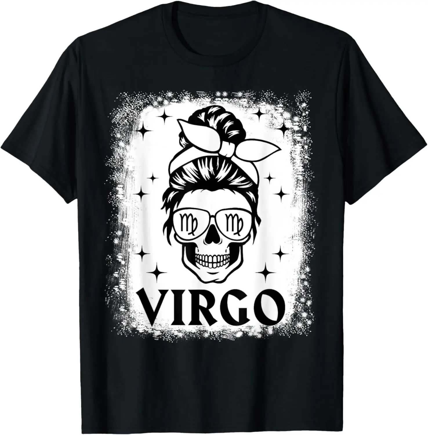 Virgo Girl Woman Messy Bun Skull Gothic Zodiac Sign T-Shirt