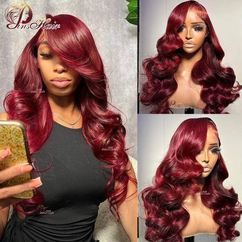 99J Lace Front Wig Body Wave Lace Front Human Hair Wigs Pre Plucked With Baby Hair Remy for Women Red 99J 13X6 Lace Front Wig