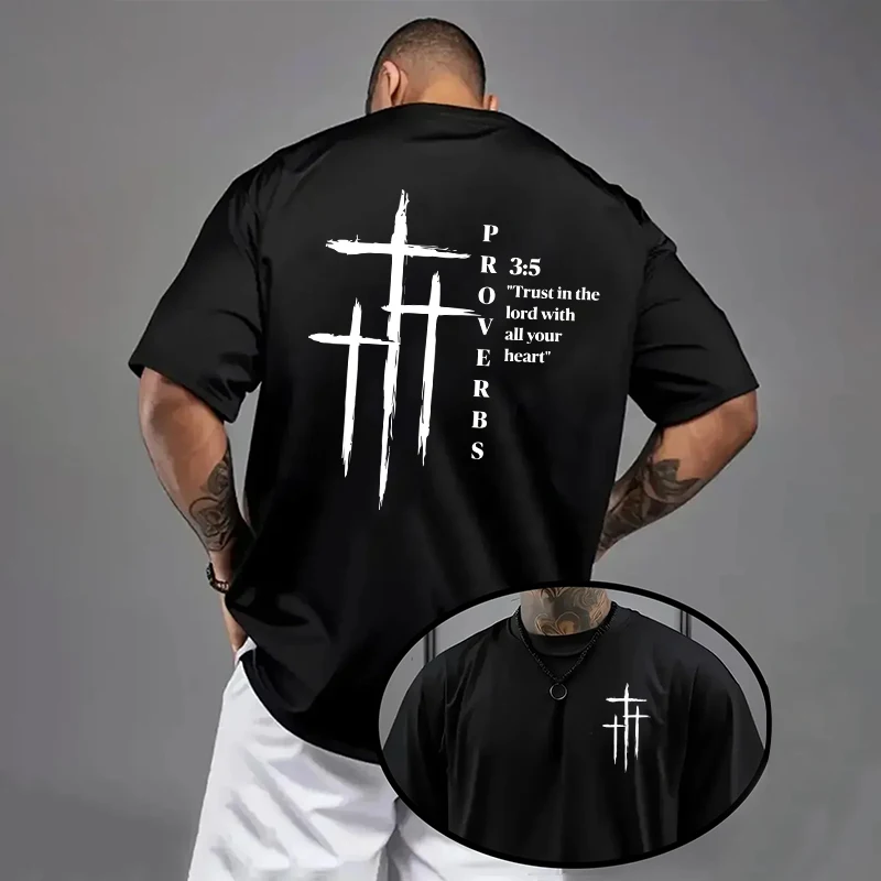 Hochwertige 100% Baumwolle Kreuz-Bedruckte T-Shirts Herren Streetwear T-Shirt Sommer Alltägliche Lässige Mode O-Ausschnitt Kurzarm-Oberteil – Detail 2