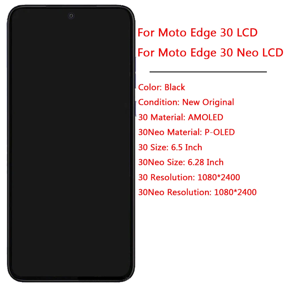 New Original AMOLED For Moto Edge 30/Edge 30 Neo LCD Display Touch Screen With Frame Assembly Replacement LCD Parts