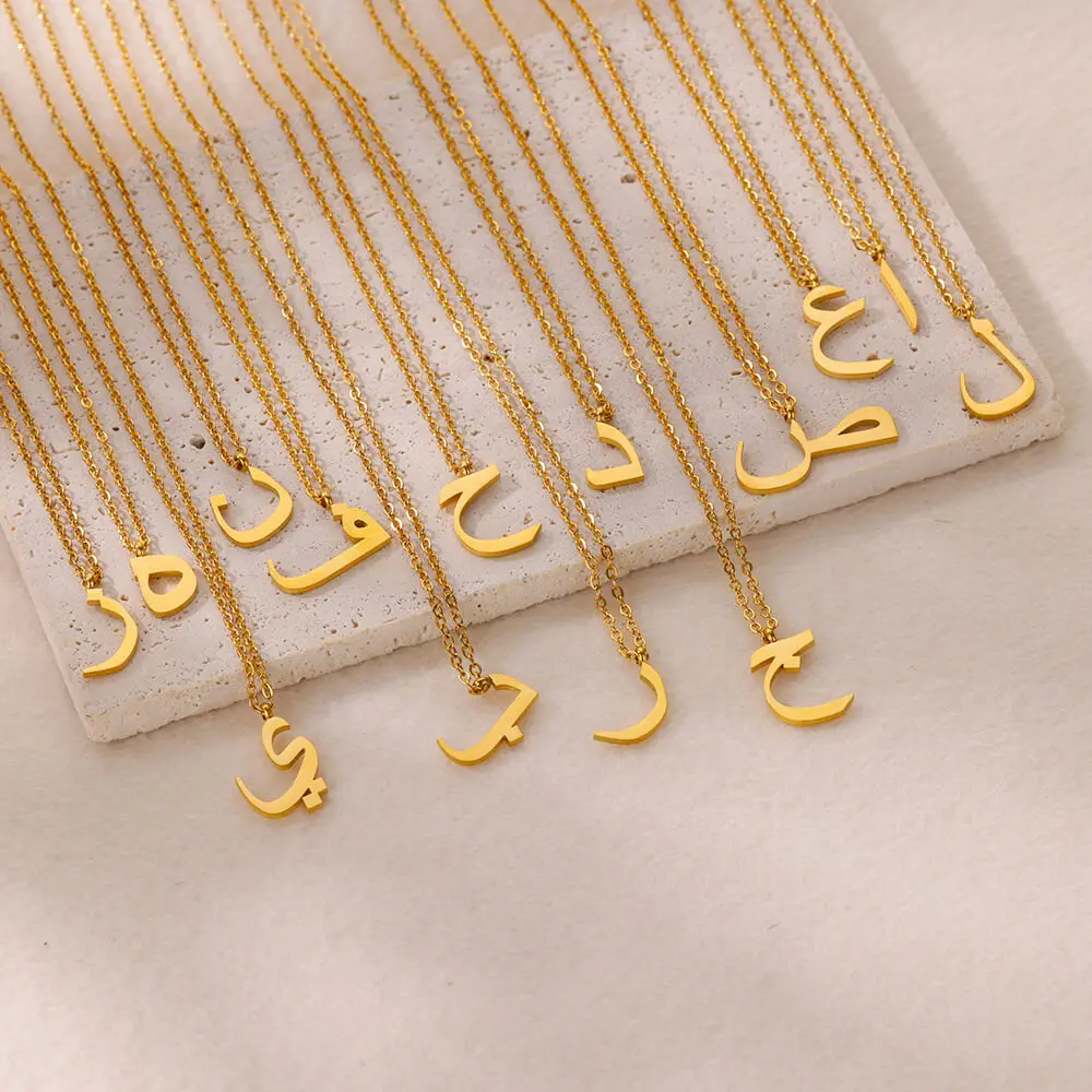 Arabic Letter Name Pendant Necklaces For Women Stainless Steel Inital Chain Choker Collar Necklace Aesthetic Wedding Jewelry