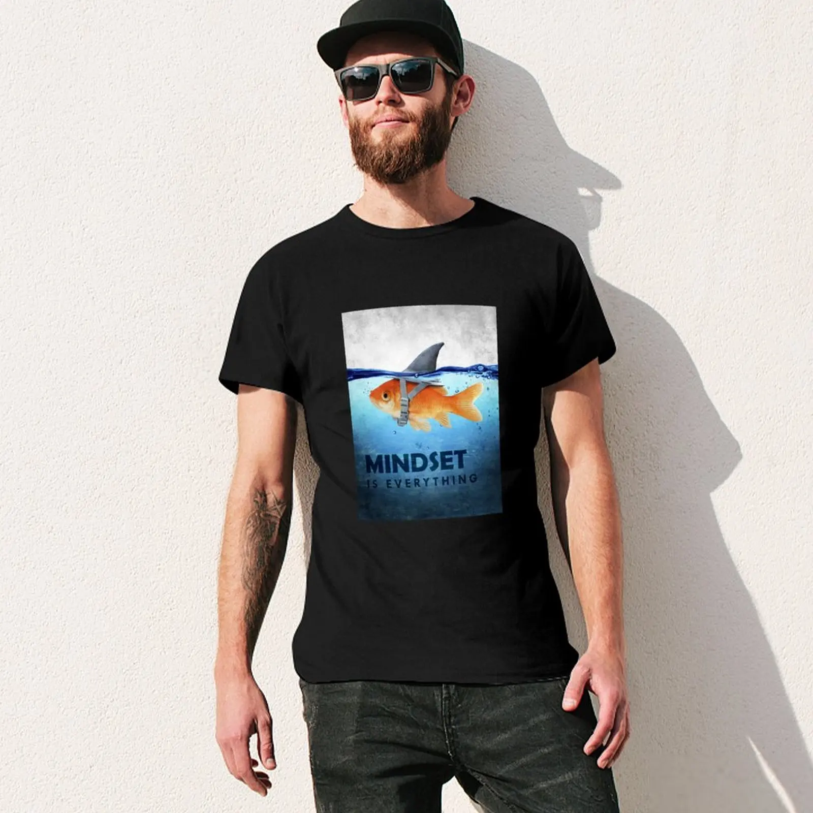 Mindset Is Everything Fish And Shark Illustration Motivation T-Shirt Lightweight Gym Training T-Shirt view 3