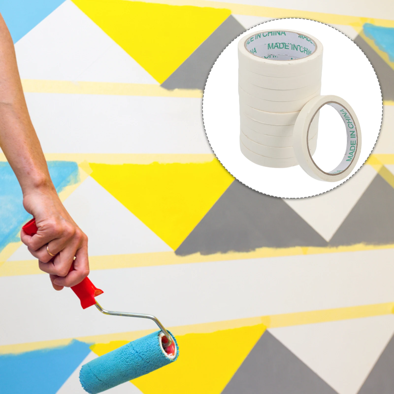 

10 pcs White Crepe Paper Masking Tape Adhesive For Car Spray Painting Wall Protection Writing Diy Projects Furniture