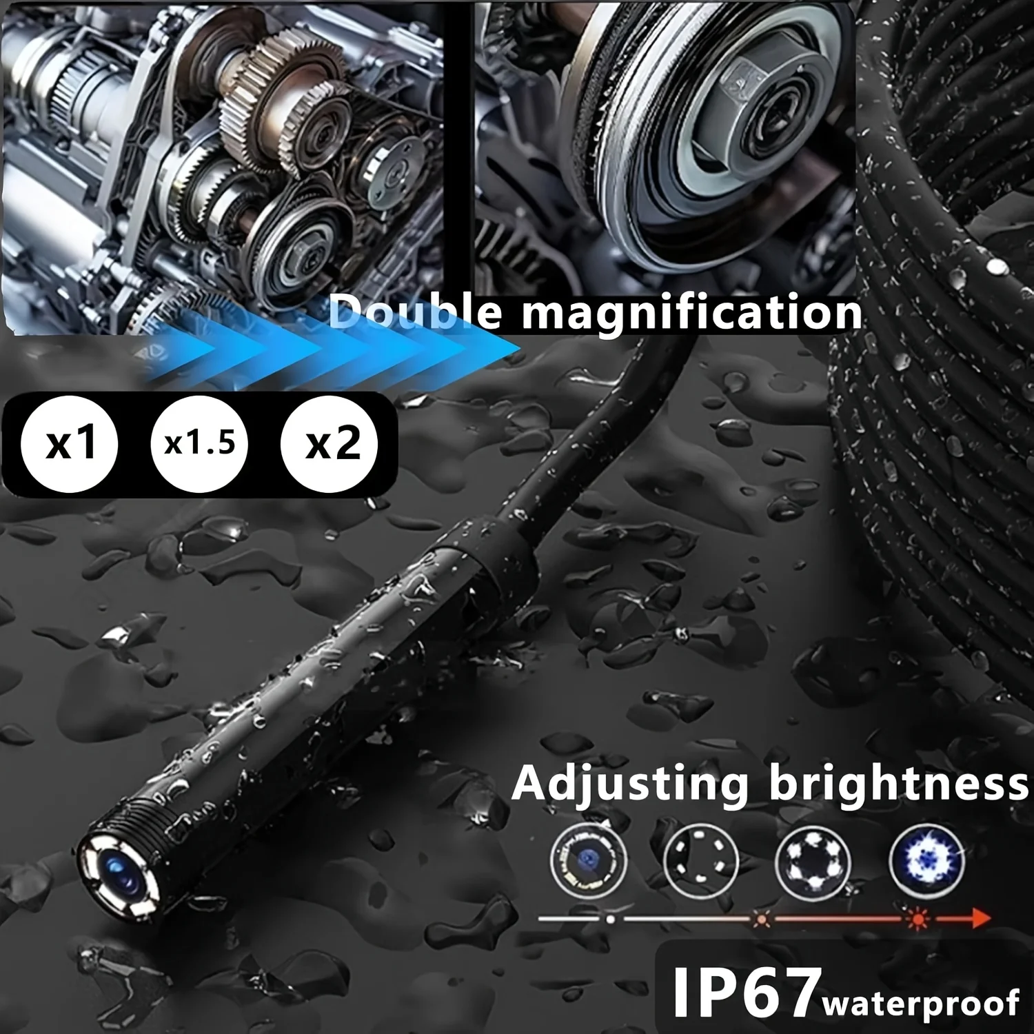 1920p HD Industrial Endoscope Camera with 8 LED Lens, Flexible Hard Wire for iOS & Android, for Car & Air Conditioner Repair