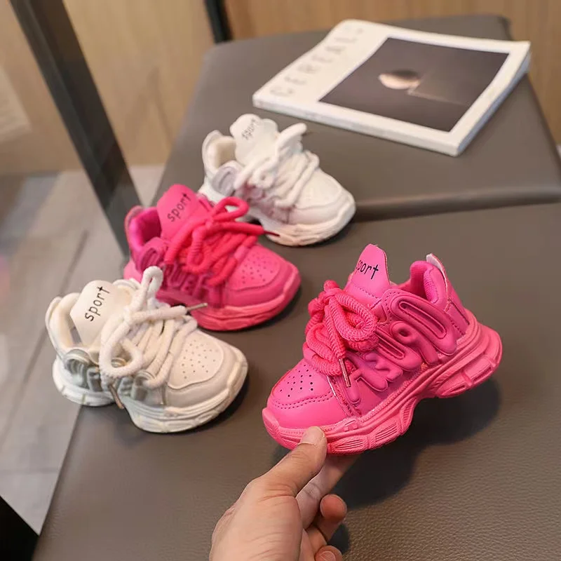 2024 Baby Chunky Shoes Girl Sports Shoes Toddler Boy Fashion Solid Color Sneakers 1-6 Years Kids Casual Breathable Running Shoes